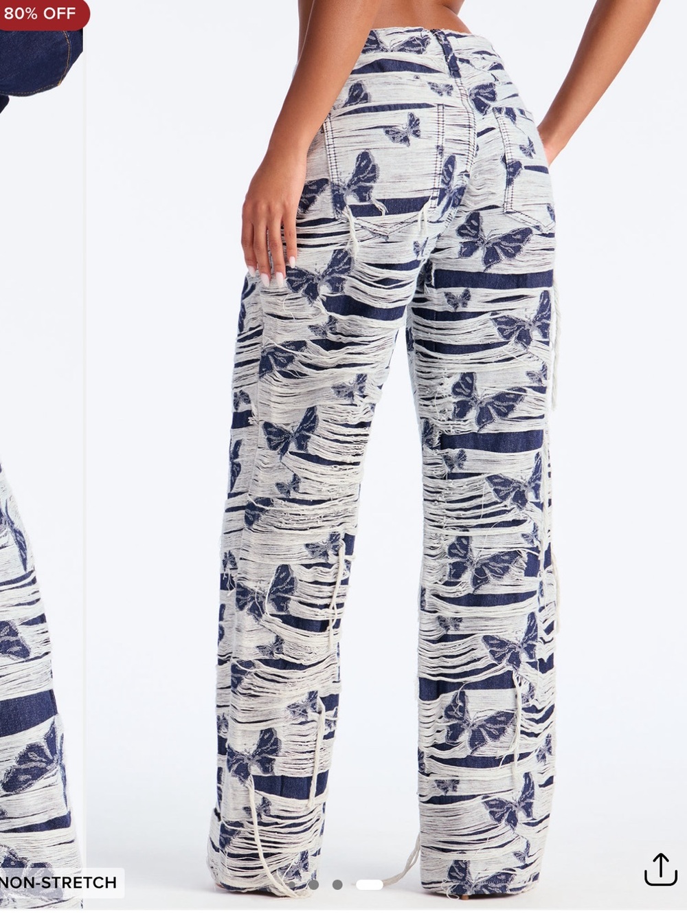 Fashion Nova Navy & White Butterfly Print Wide-Leg Pants